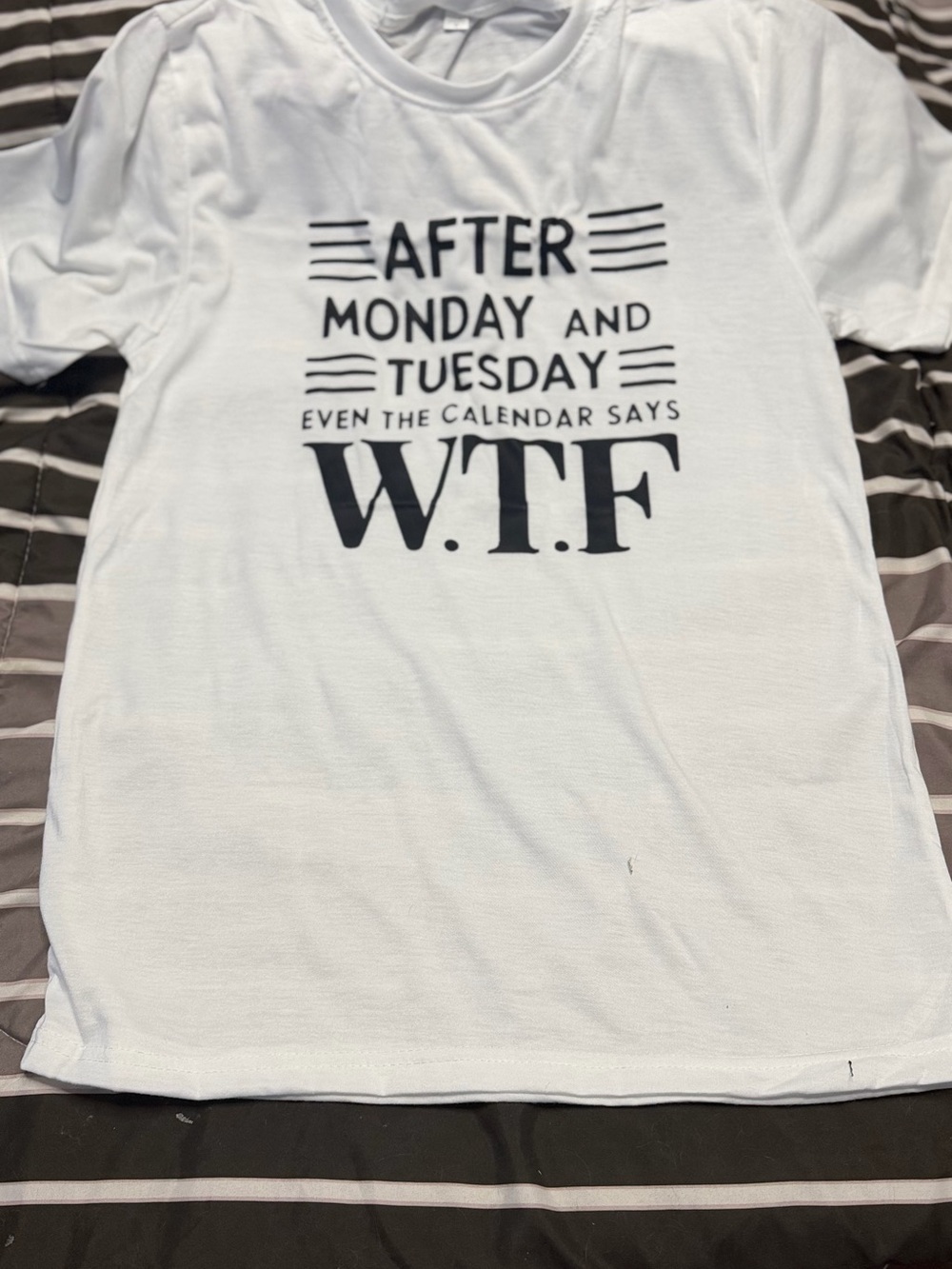 Source Unknown White Graphic Tee with Black Text - W.T.F.